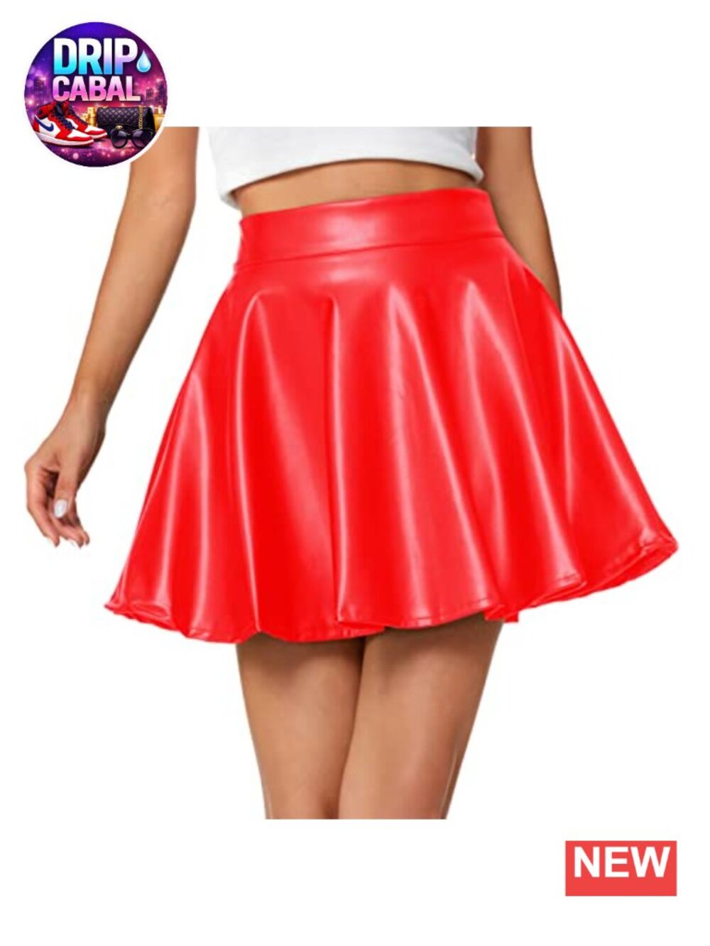 Women's Faux Leather High Waist Back Zip Skater Mini Skirt